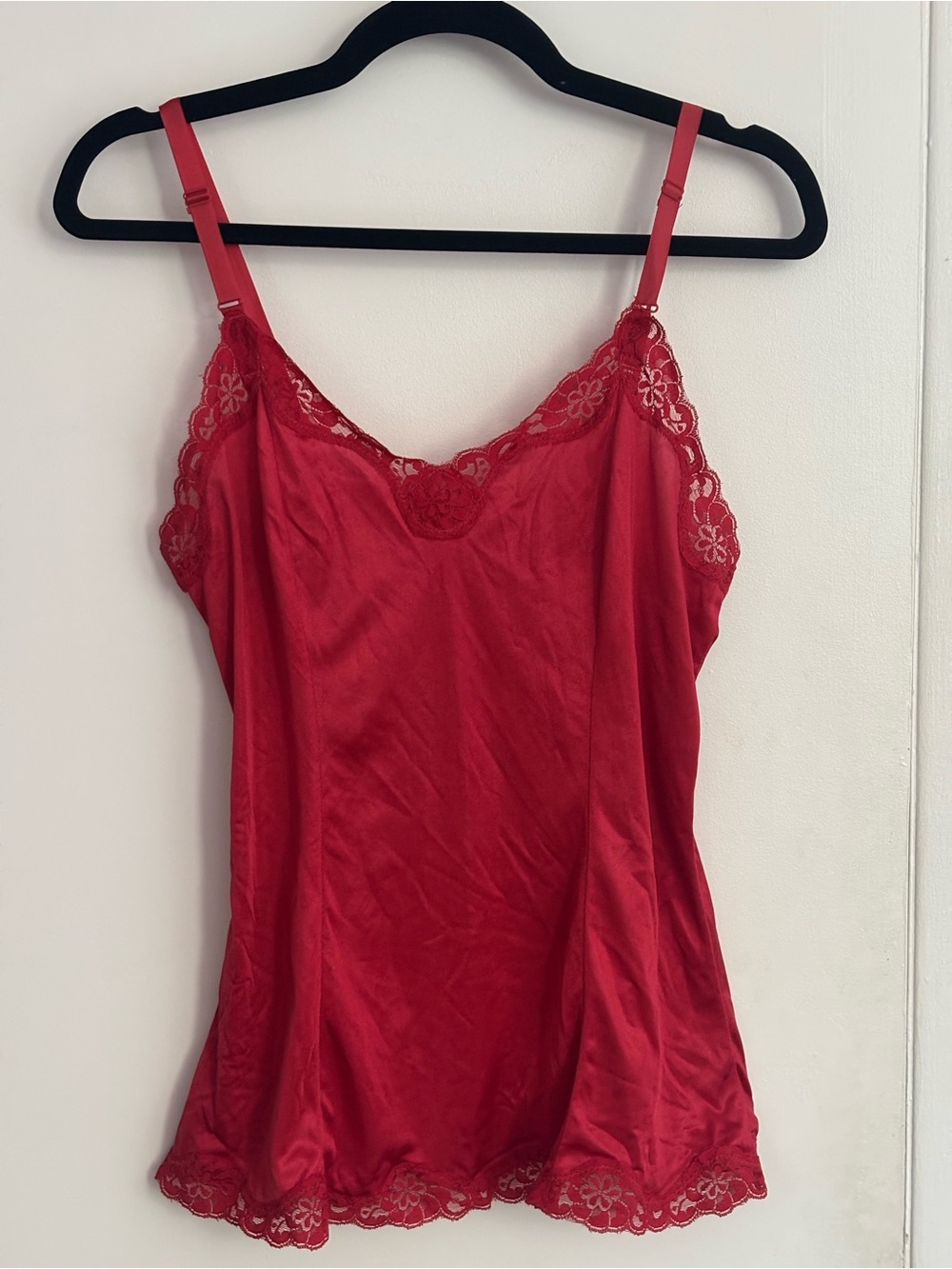 Hannah Red Satin Lace Trim Chemise